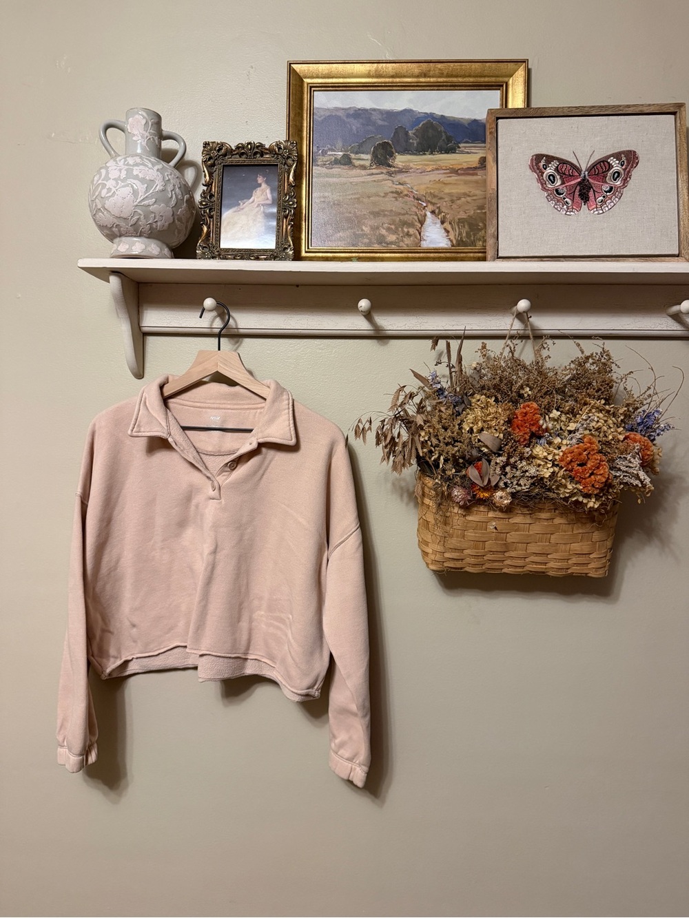 aerie Cropped Collared Pullover - Blush